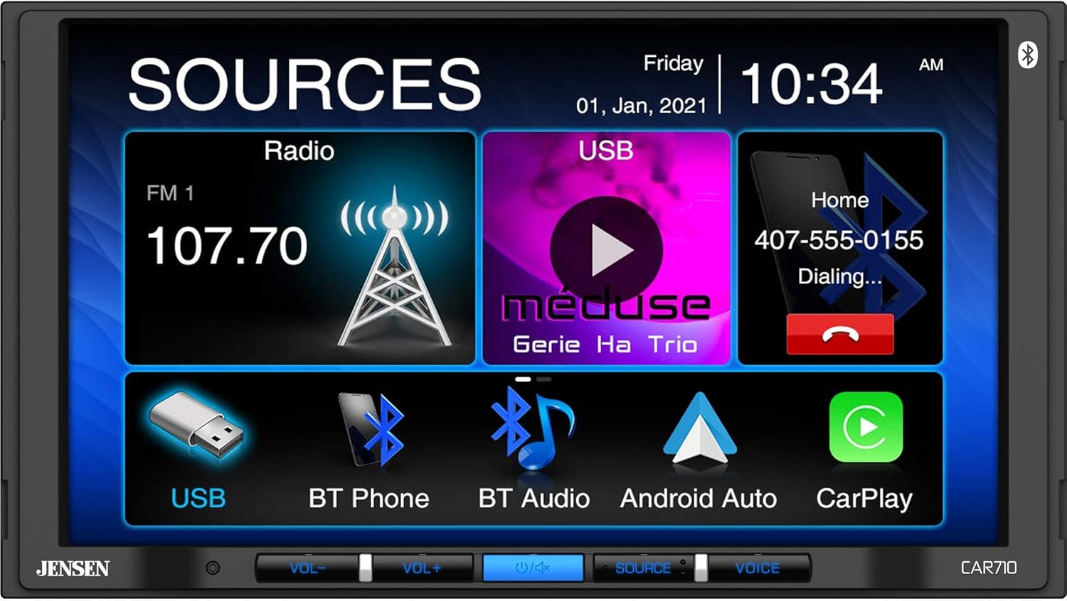 Jensen CAR710 7” Mechless Multimedia Receiver with Apple CarPlay l Android Auto l Built-in Bluetooth l 240 Watts MOSFET Power (60W x 4)