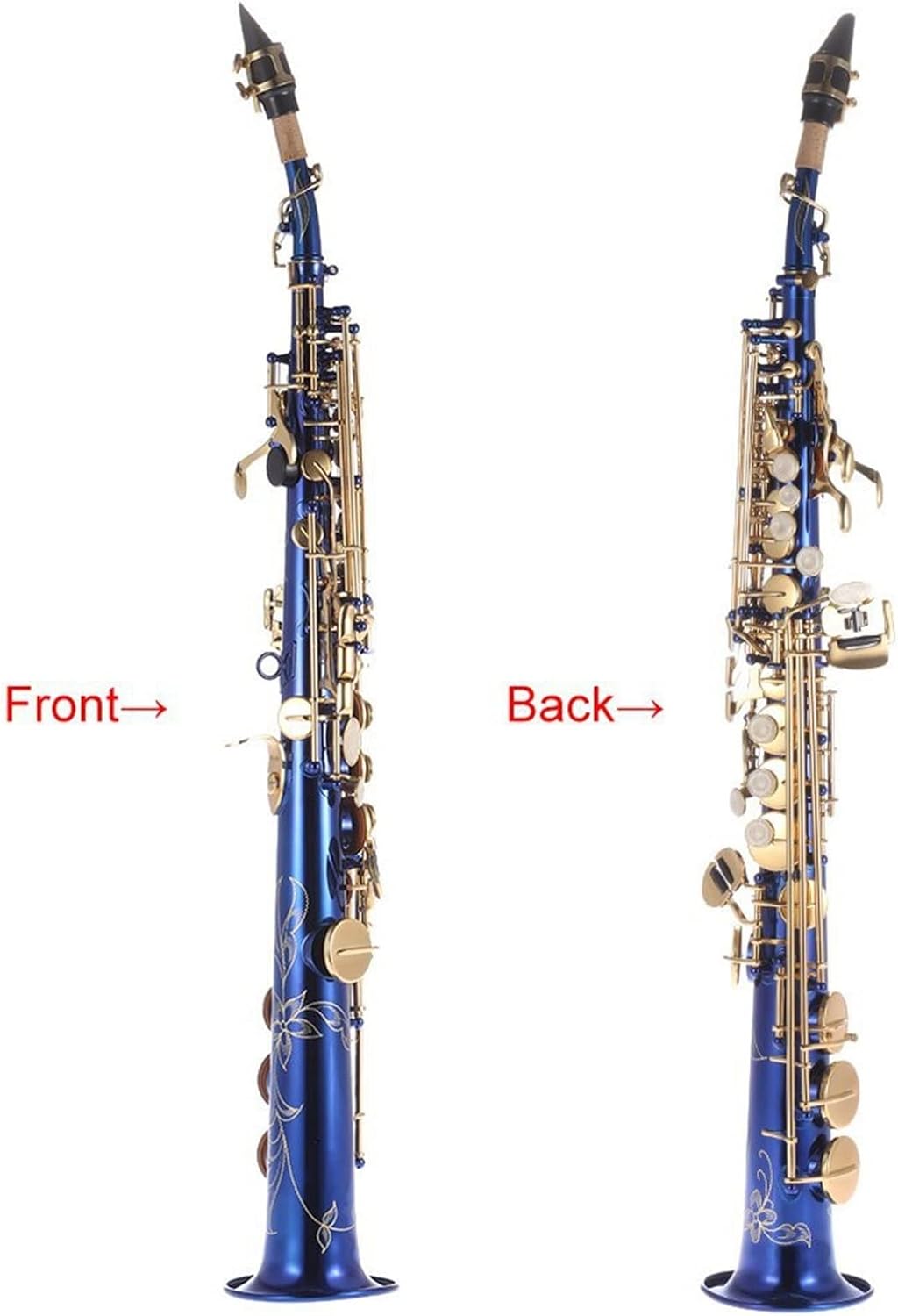 Brass Straight Saxophone Bb B Flat Woodwind Instrument Natural Shell Key Carve Pattern with Carrying Case Professional Saxophone (Color : Gold)