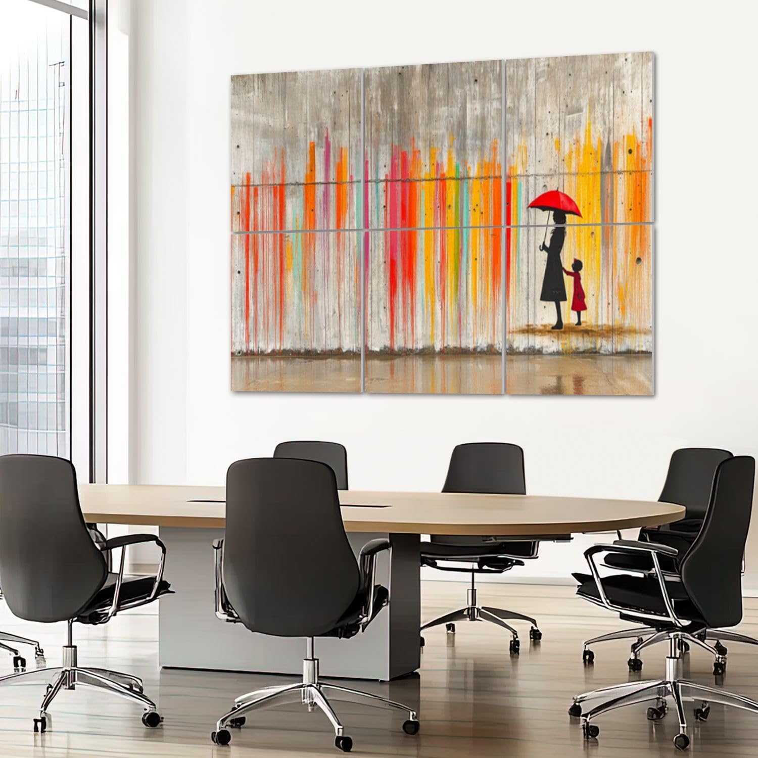 6 Pack Art Acoustic Panels Sound Absorbing Raining Day Colorful Graffiti Street Famous Modern Inspirational Grey Decorative Soundproof Wall Panels Self Adhesive for Recording Studios Office 72