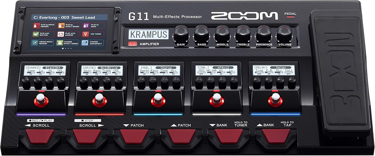 Zoom G11 Guitar Multi-Effects Processor with Expression Pedal, with Touchscreen Interface, 100+ Built in Effects, Amp Modeling, IR, Looper, Audio Interface for Direct Recording to Computer