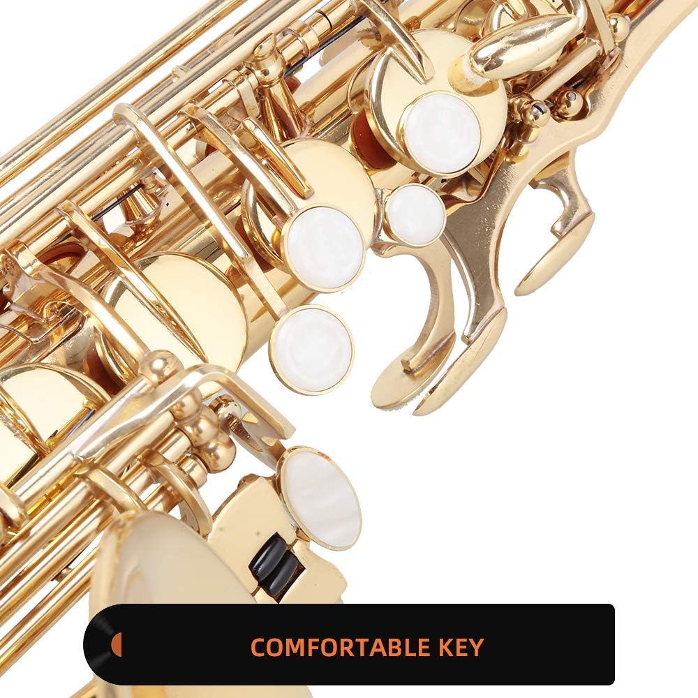 Glarry Student Alto Eb E-flat SAX Saxophone Gold Lacquer SAX Beginners Kit with Case, Reeds, Mouth Piece, Soft Cleaning Cloth and Rod, Gloves