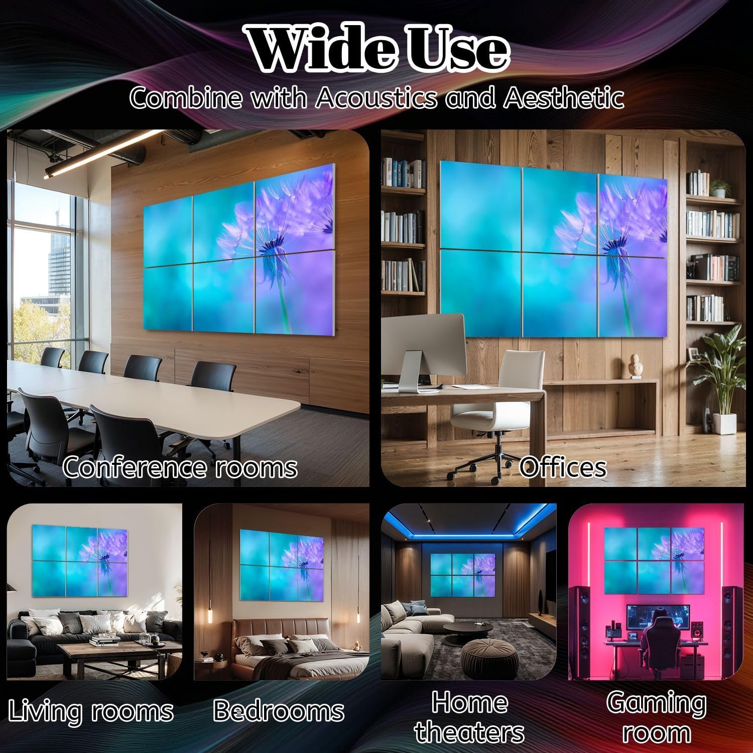 6 Pack Art Acoustic Panels Abstract nature Dandelion extreme close up macrophotography Sound Absorbing Panel 48