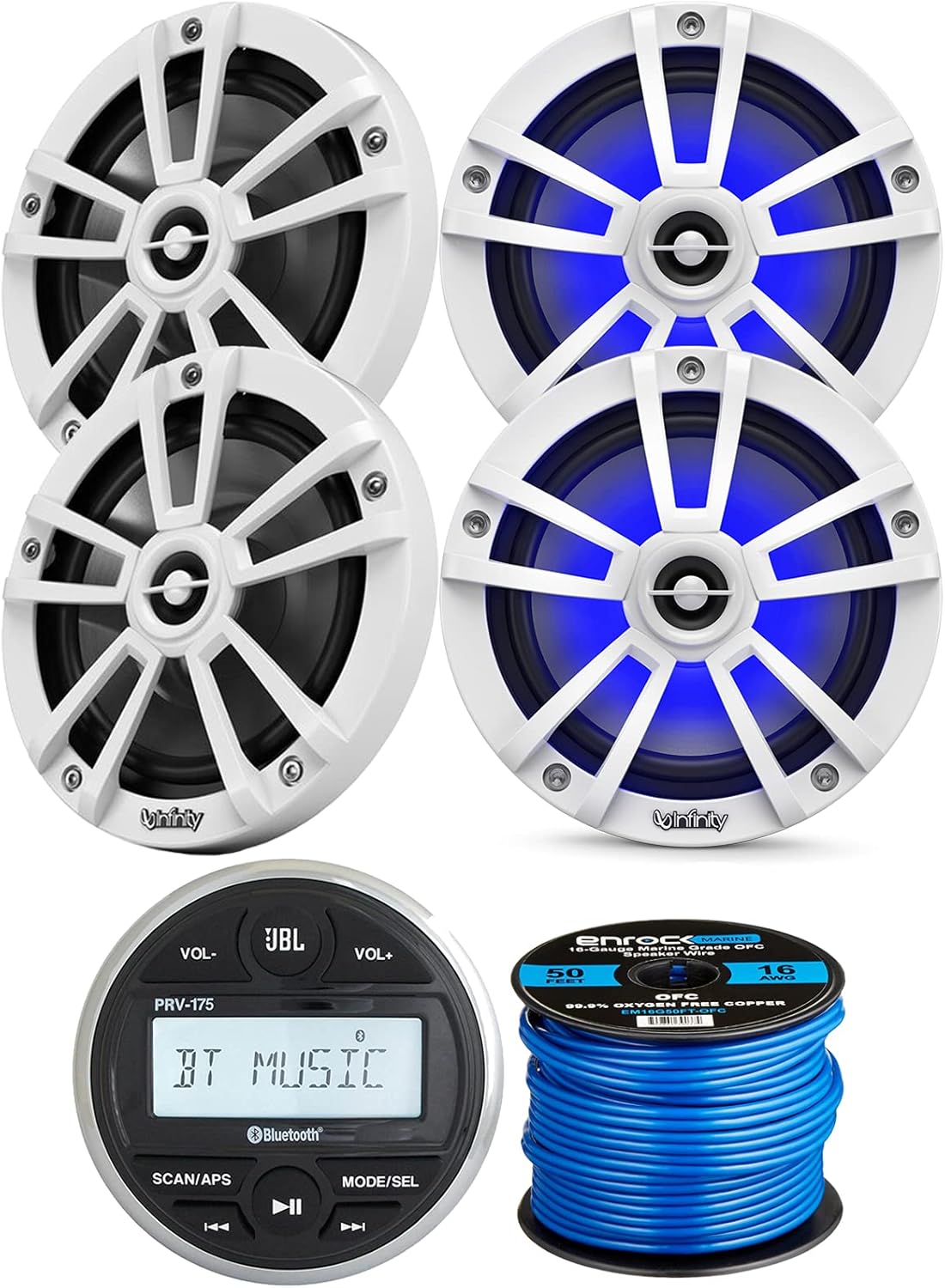 JBL PRV-175 Marine Gauge Hole Mount USB Bluetooth AM/FM Digital Stereo Receiver, 4x 6.5