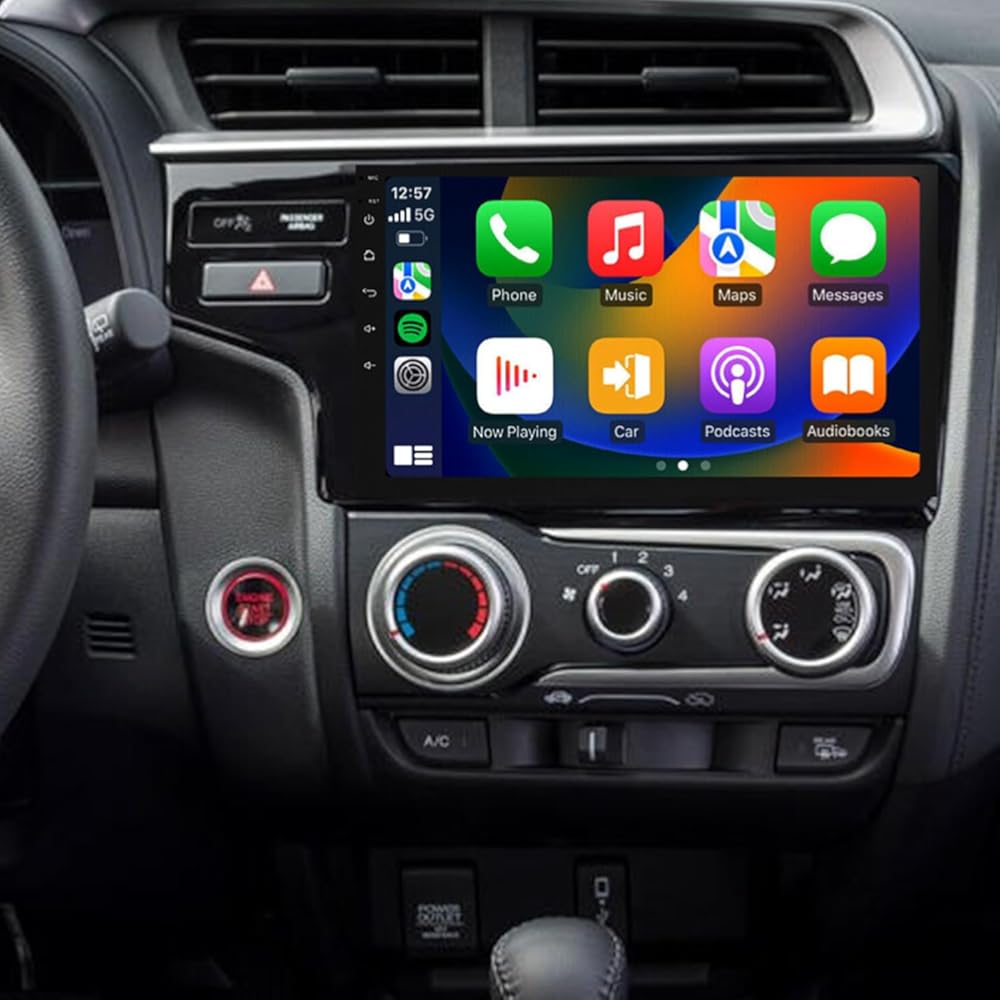 PHEZEN Car Stereo Fit for Honda Fit 2014 2015 2016 2017 2018, 9 inch Touch Screen Car Radio Receiver with Carplay Android Auto WiFi GPS Navigation Bluetooth FM Backup Camera Mic- 2+32G