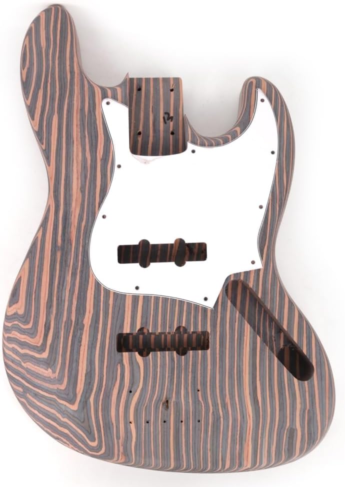 Fojill DIY Build Your Own Electric Bass Guitar Kit Unfinished Zebrawood Body Neck Fingerboard Fretboard All Parts Included