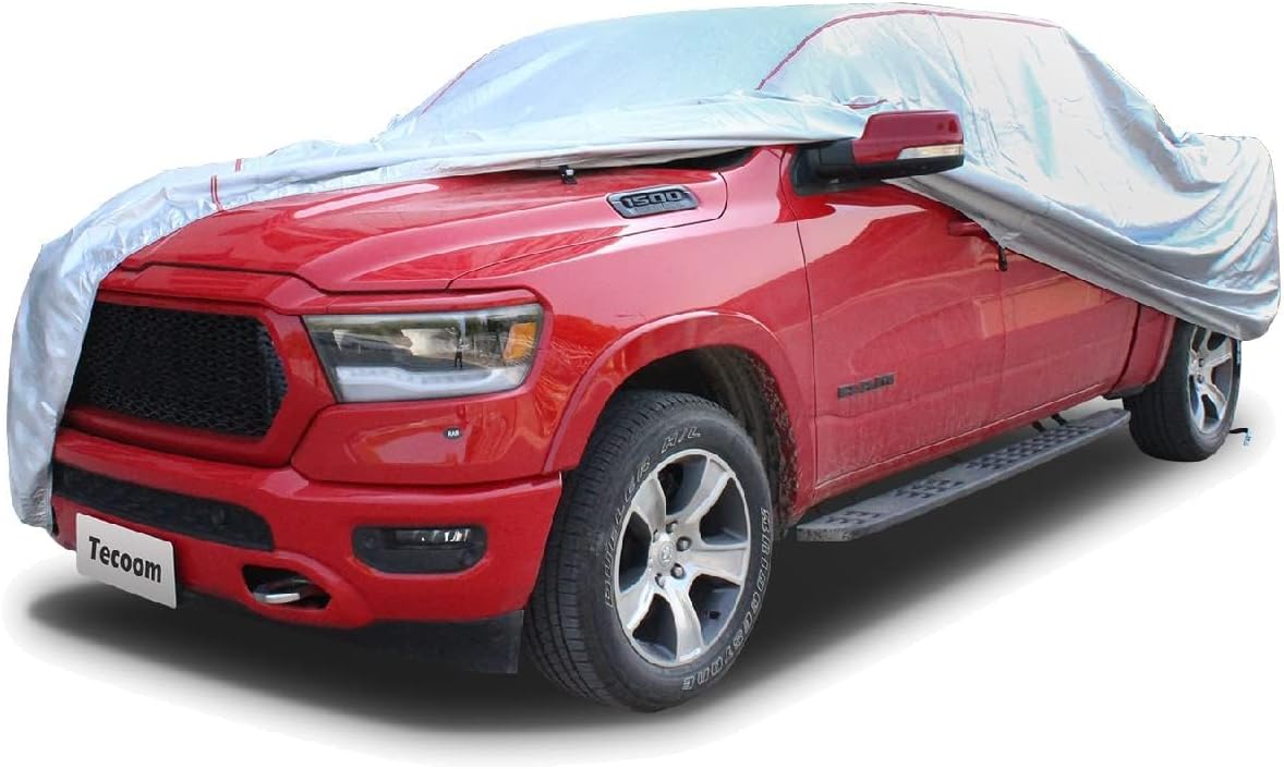 Tecoom Hard Shell Truck Car Cover Waterproof UV-Proof Windproof Zipper Design with Strap Buckle Fit for Ford F150 Ram 1500 Chevy Silverado Toyota Tundra GMC Sierra Full Size Truck Length Up to 233