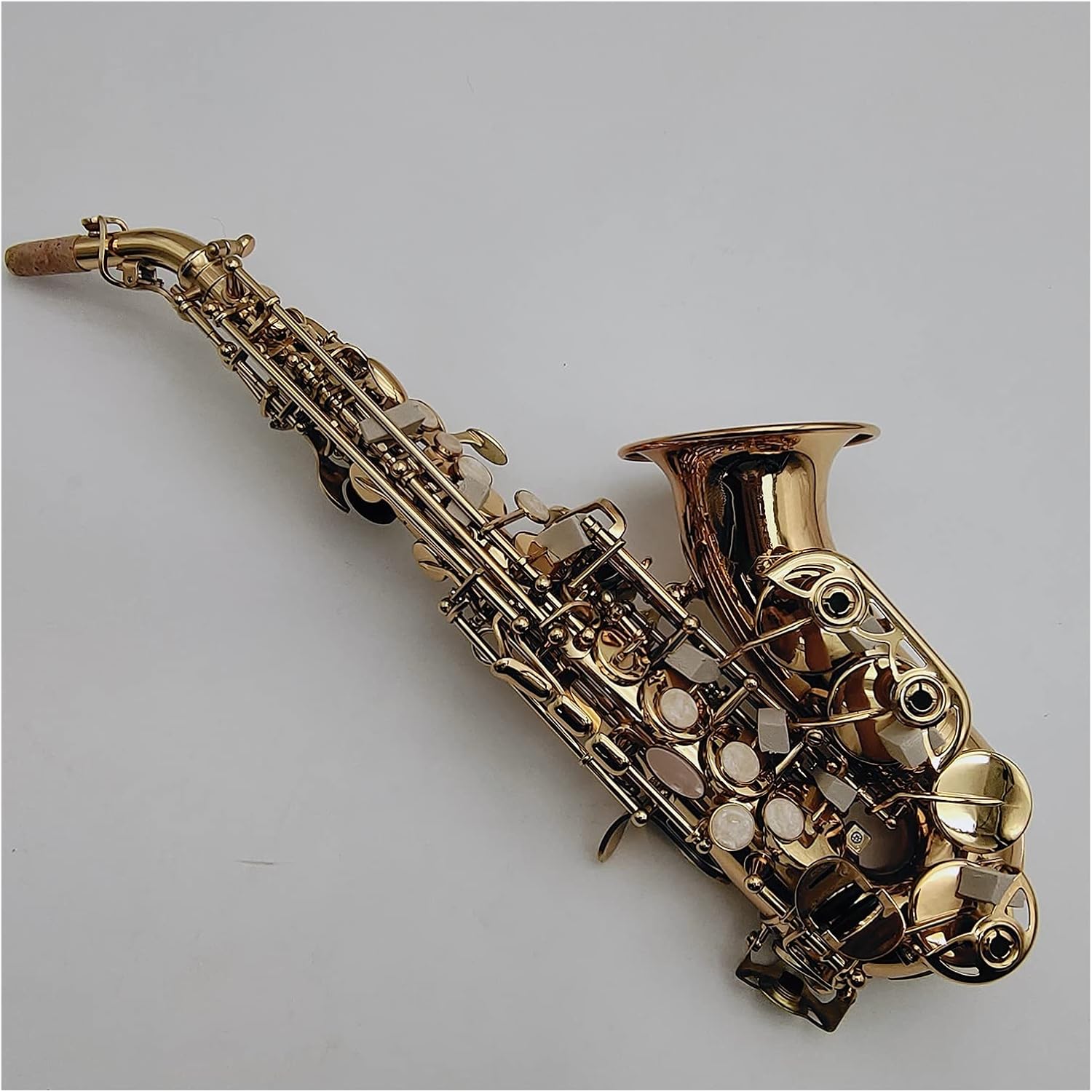 Saxophone Straight Curved Neck Saxophone Soprano B Flat Brass Plated Gold Lacquer Woodwind Instrument with Case Accessories