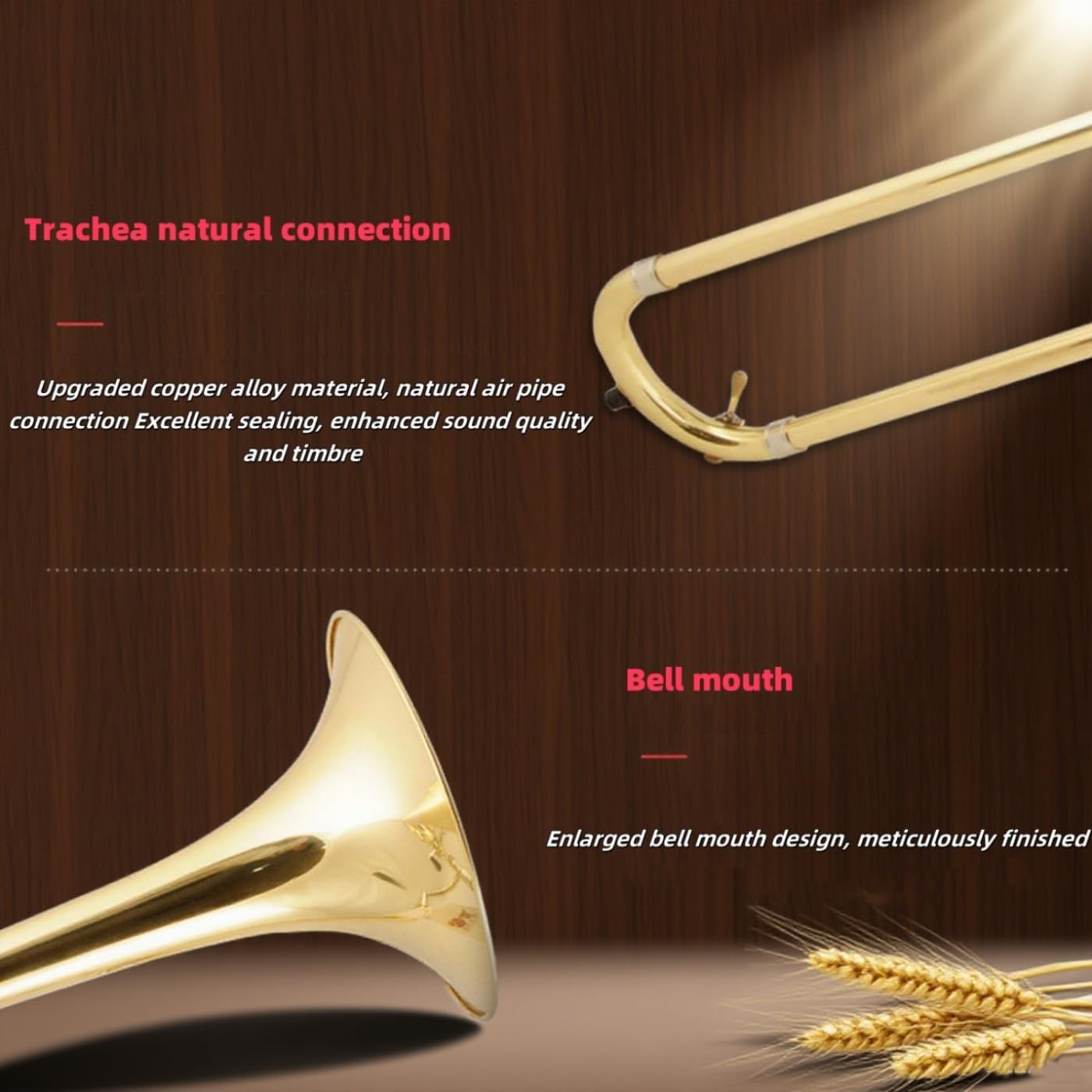 Bb Flat Tenor Slide Trombone Intermediate Brass Instrument with Mouthpiece Cleaning Kit & Padded Case for Students Band and Practice