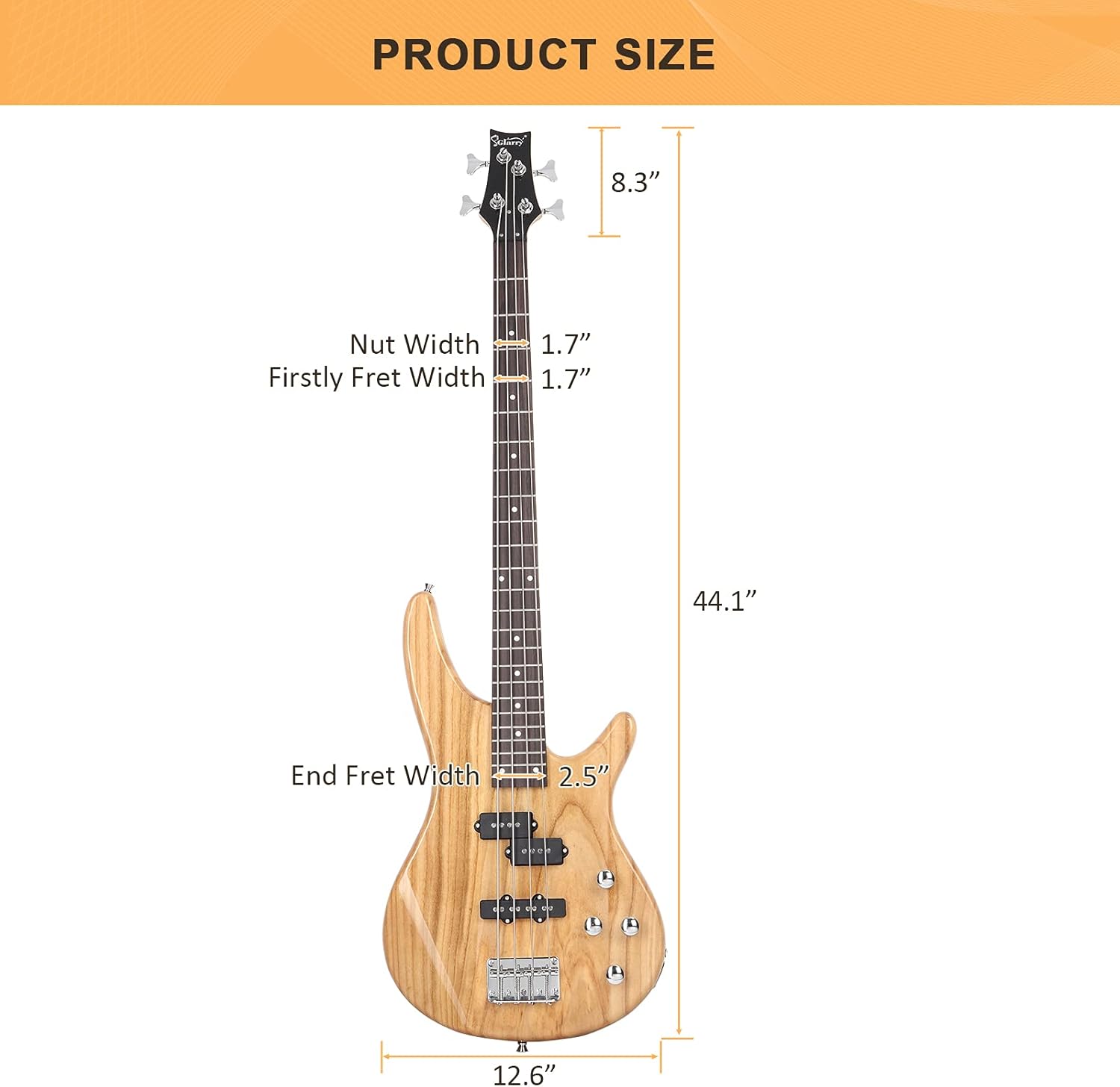 GLARRY Electric Bass Guitar Full Size 4 String Exquisite Stylish Bass with Power Line, Bag and Wrench Tool (Natural Wood)