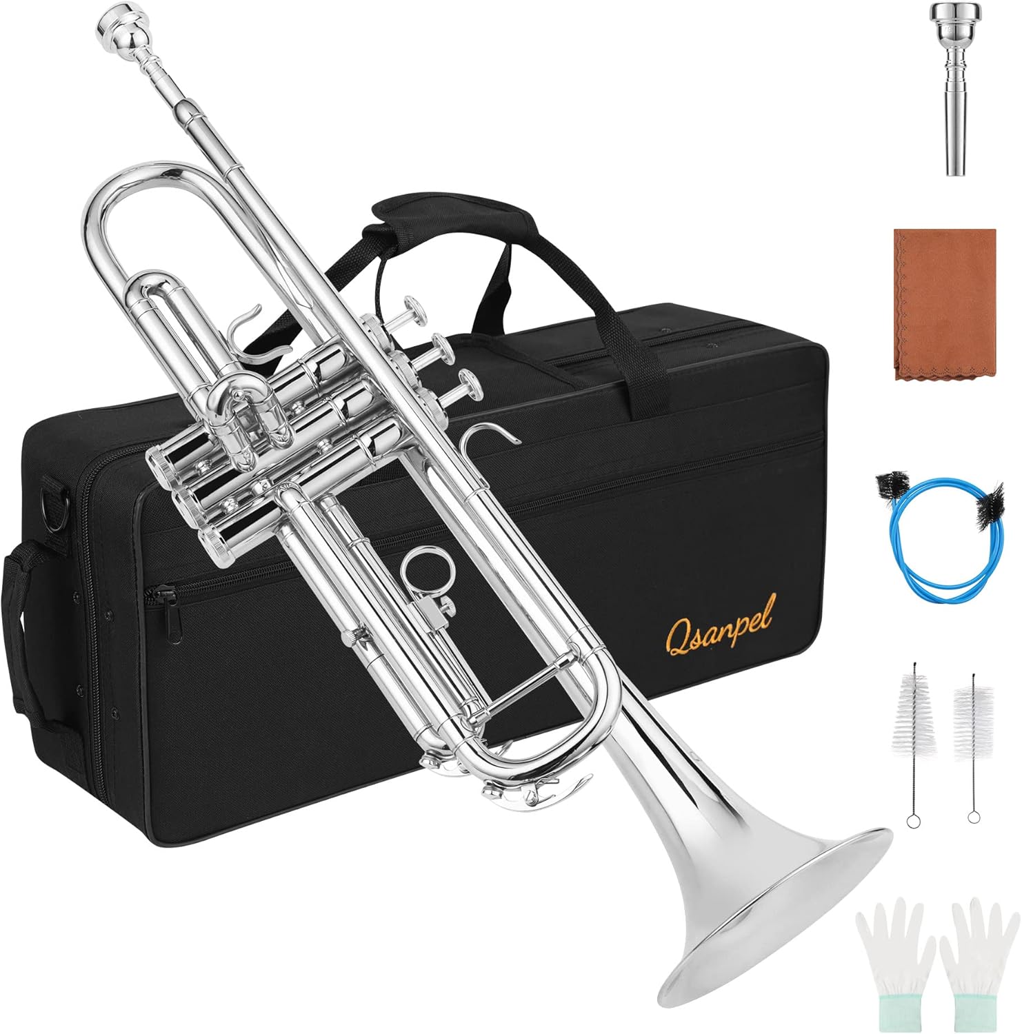 Bb Standard Instruments Silver Trumpet for Adults with Case Valve Oil 7C Mouthpiece and Cleaning Kit