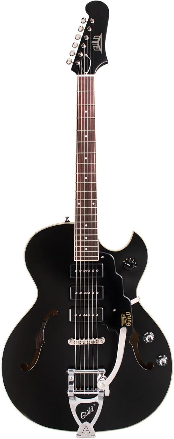 Guild Guitars Starfire I Jet 90 Semi-Hollow Body Electric Guitar, Satin Black, Florentine-Cut, Newark St. Collection