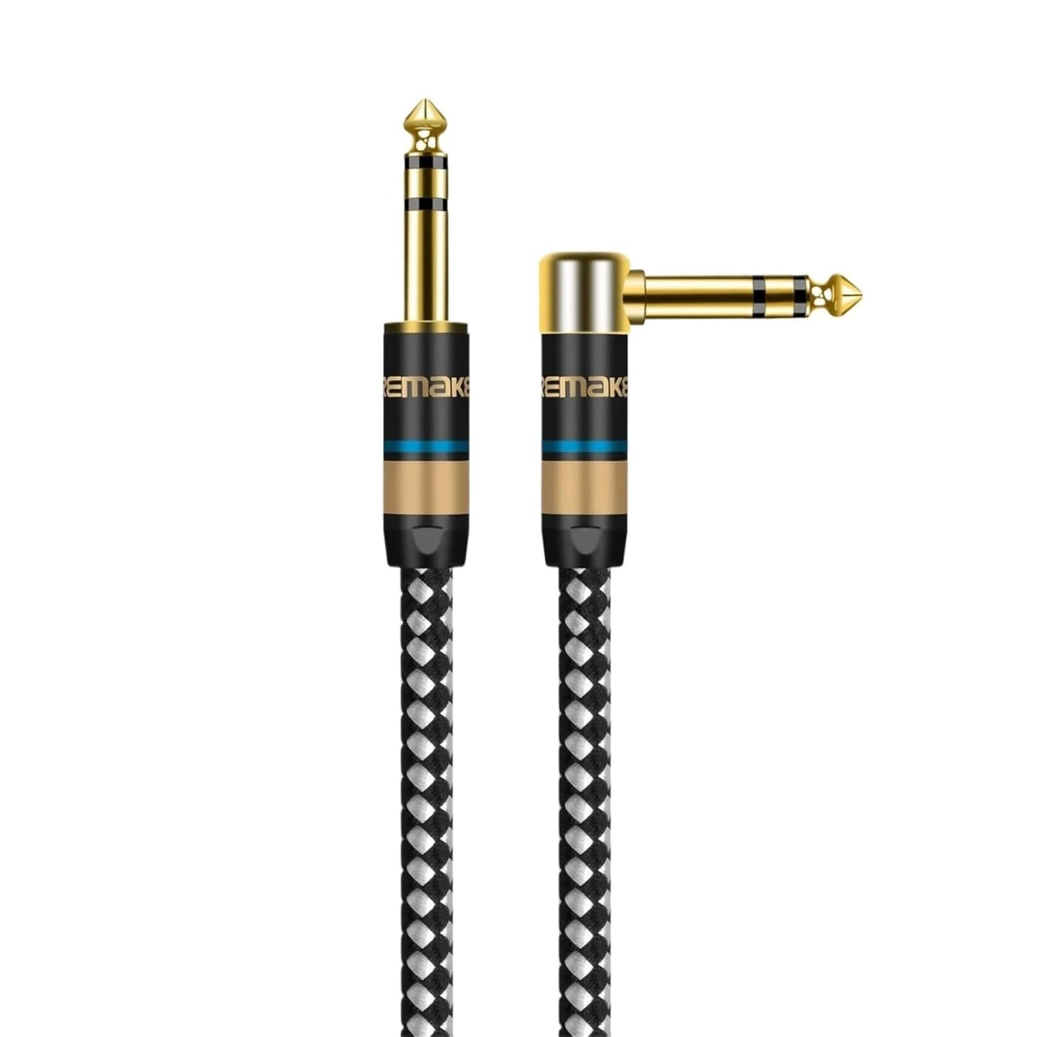 Stereo Audio Line TRS 1/4 Inch Male to Male Guitar Amp Cord 6.5mm to 6.5mm for Guitar Sax Speaker Amplifer Mixer Equalizer(White-Straight L,1m)