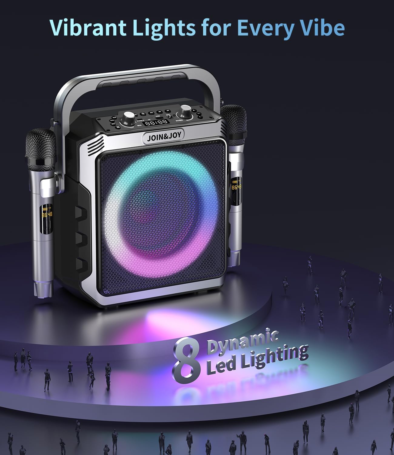 Portable Karaoke Machine, with Wireless Microphones, Bluetooth Party Speaker with LED Lights, Loud Subwoofer, USB/AUX, Outdoor Karaoke Speaker for Adults & Kids, Home & Party