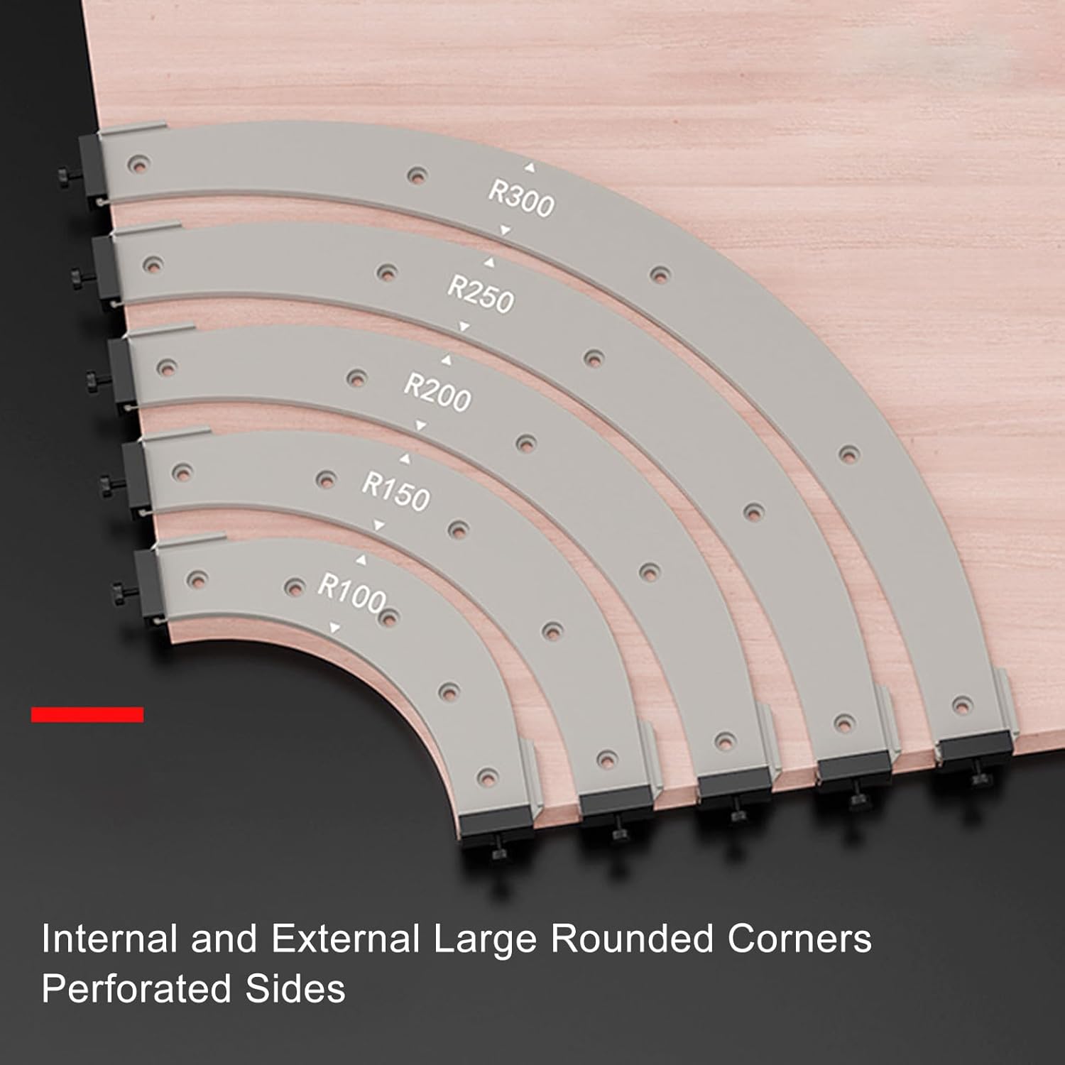 5PCS Woodworking Round Corner Radius Templates, R100, R150, R200, R250, R300, Router Radius Jigs for Woodworking, Plastic Material, Inside Outside Corner Radius Routing Templates