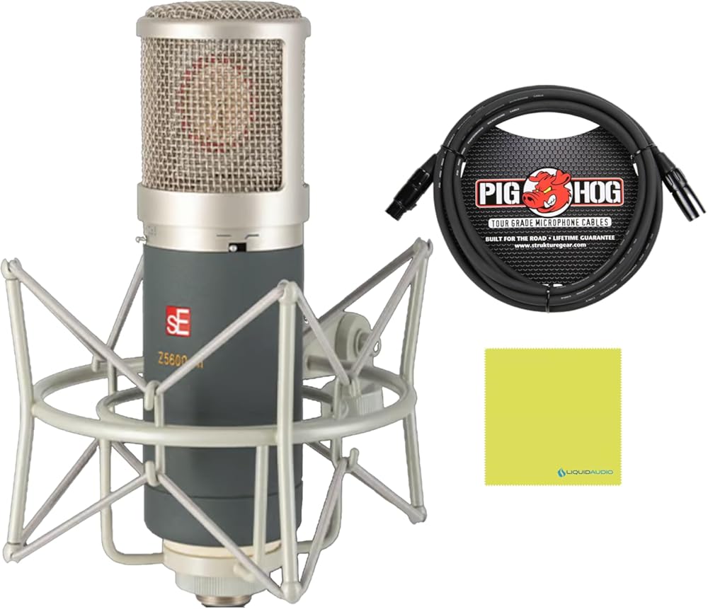 sE Electronics Z5600a II Large-Diaphragm Tube Condenser Microphone Bundle w/Pig Hog PHM10 8mm Mic Cable Polishing Clot