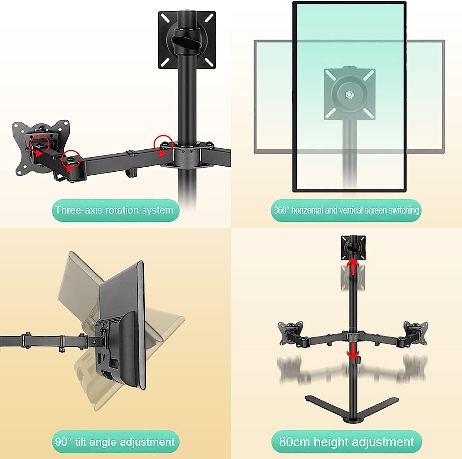 TV Wall Bracket Triple Monitor Stand Mount, Three Heavy Duty Full Motion Adjustable Arms with Metal Base, for Three Max 27 Inch Computer Screen TV Stand