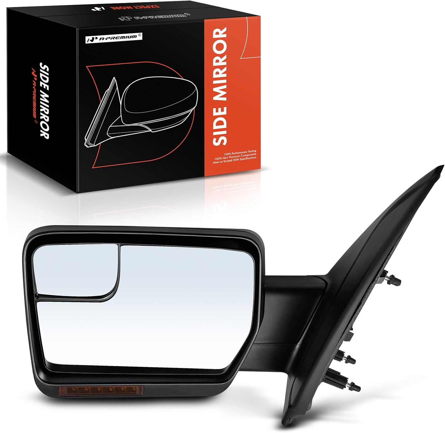 A-Premium Driver Side Power Door Mirror - Compatible with Ford F-150 F150 2011 2012 2013 2014 - Heated, Manual Folding, Black Texture - Outside Rear View Mirror - with Turn Signal and Spotter Glass