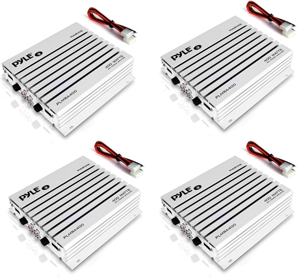 Pyle PLMRA400 Elite Series 400W 4 Channel Waterproof Marine Boat Audio Sound System Amplifier with Dual MOSFET Supply, White (4 Pack)