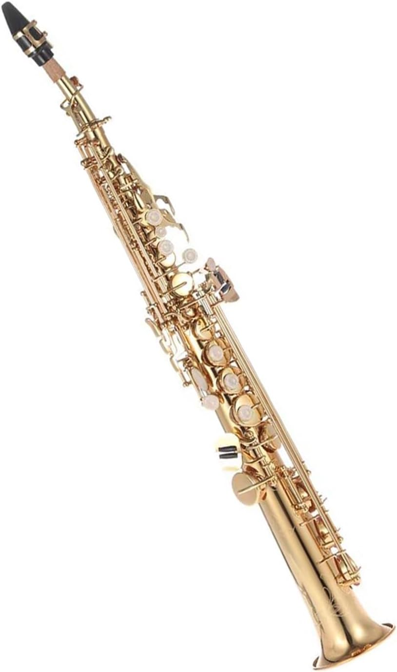 Brass Straight Treble Sax Saxophone Bb B Flat Woodwind Instrument Natural Key Carve Pattern With Case Gloves Cloth (Color : Gold)