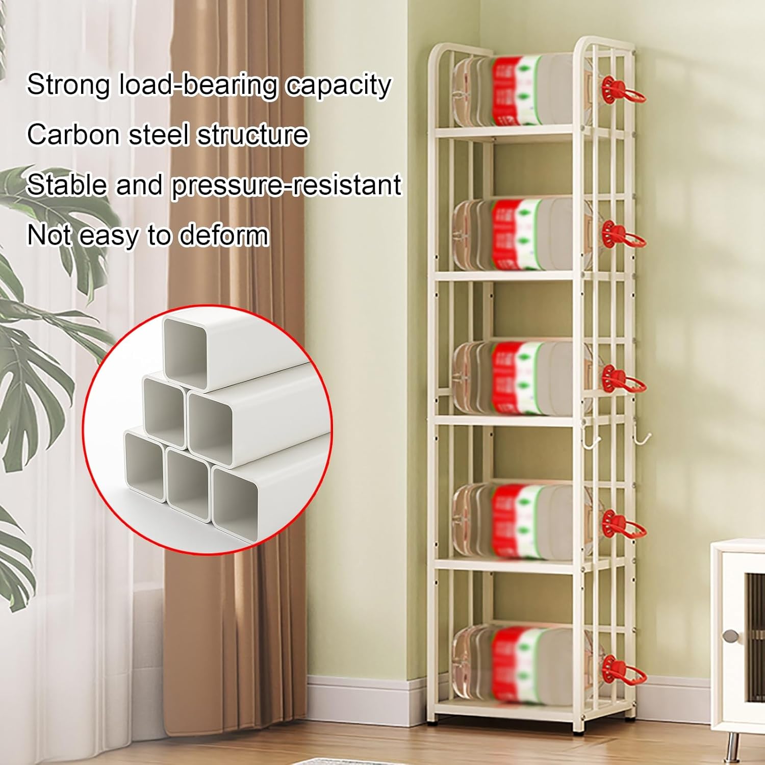 Vertical Bookshelf Tower, Modern Open Metal Bookcase, Corner Standing Shelf, Multipurpose Display Storage Rack, Adjustable Foot Pads, for Living Room, Home, Office(116cm/45.7in)