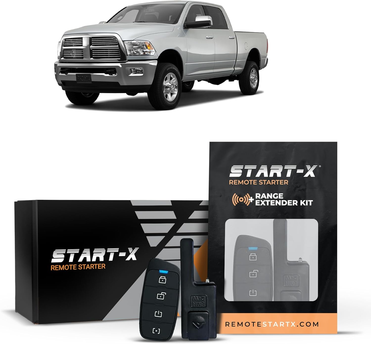 Start-X Remote Starter Kit + 3000ft 2 Way Range Extender for Dodge RAM Diesel (2009, 2010, 2011, 2012) Trucks with Key Ignition