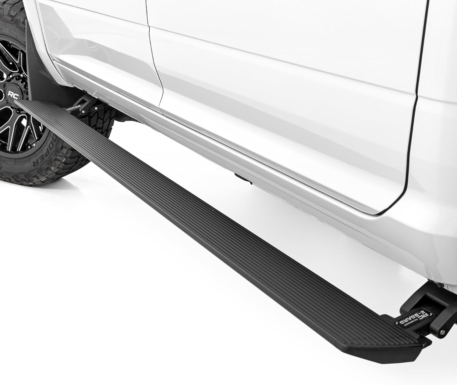Rough Country Power Running Boards with LED Step Lights for Ram 2500/3500 Quad Cab (2010-2025) - Retractable Electric Side Steps, Non-Slip Aluminum Design