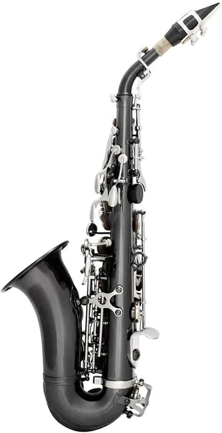 Curved Treble Saxophone B Flat Black Body Brass Woodwind Instrument With Mouthpiece Case