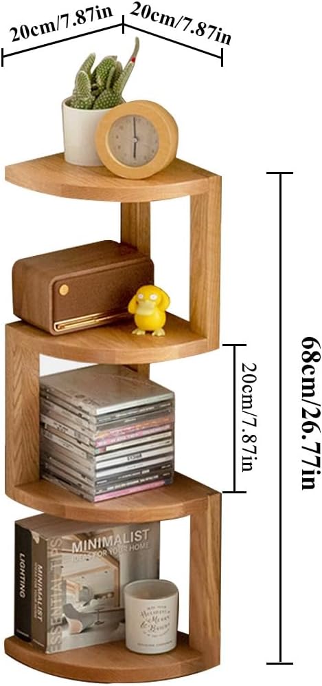 20x20x68cm Bow-Shaped Corner Bookshelf, Desktop Shelves Unit Small Bookcase, Versatile Shelving Corner Plant Display Stand All Solid Wood Rack (Walnut One Size)