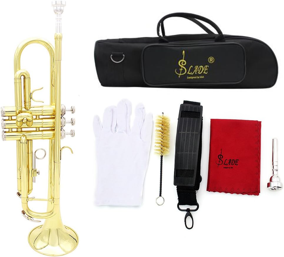 Trumpet Bb B Flat Brass Trompetas Instrumento with Mouthpiece Gloves for Standard Student Beginner and Teacher