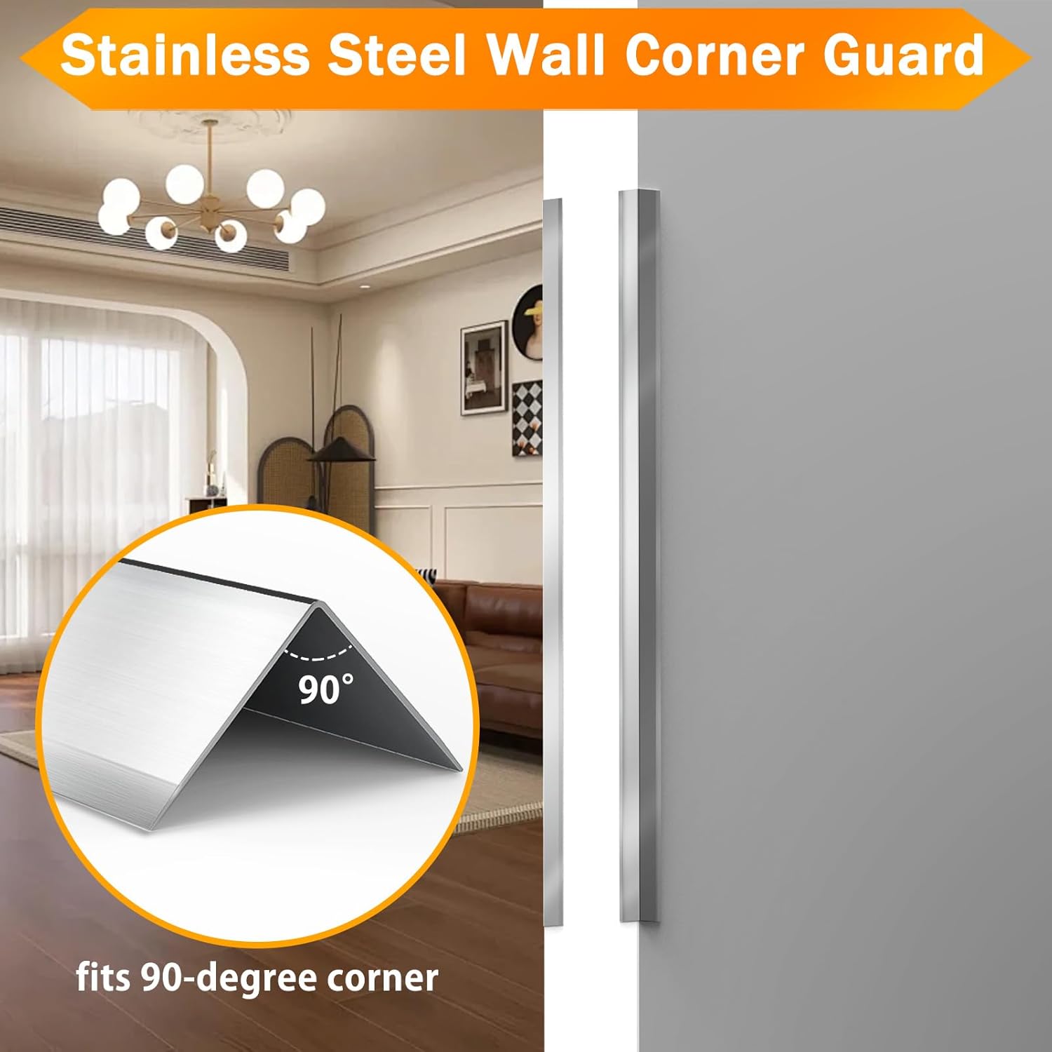 304 Stainless Steel Wall Corner Guard 2 x 2 x 48 inch Metal Wall Corner Protector with 90-Degree Angle for Wall Protection and Decoration (10 Pack)