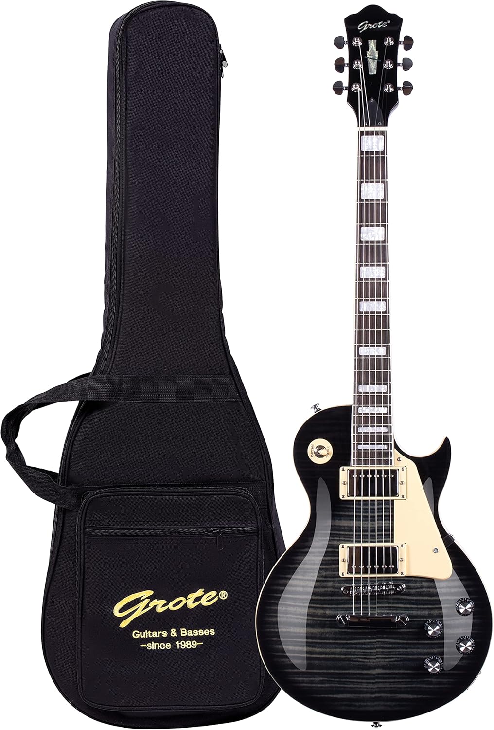 Grote Electric Guitar Solid Body LPYS-006 Maple Neck, Stainless Steel Frets, Ideal for All Levels, with Gigbag(Black)