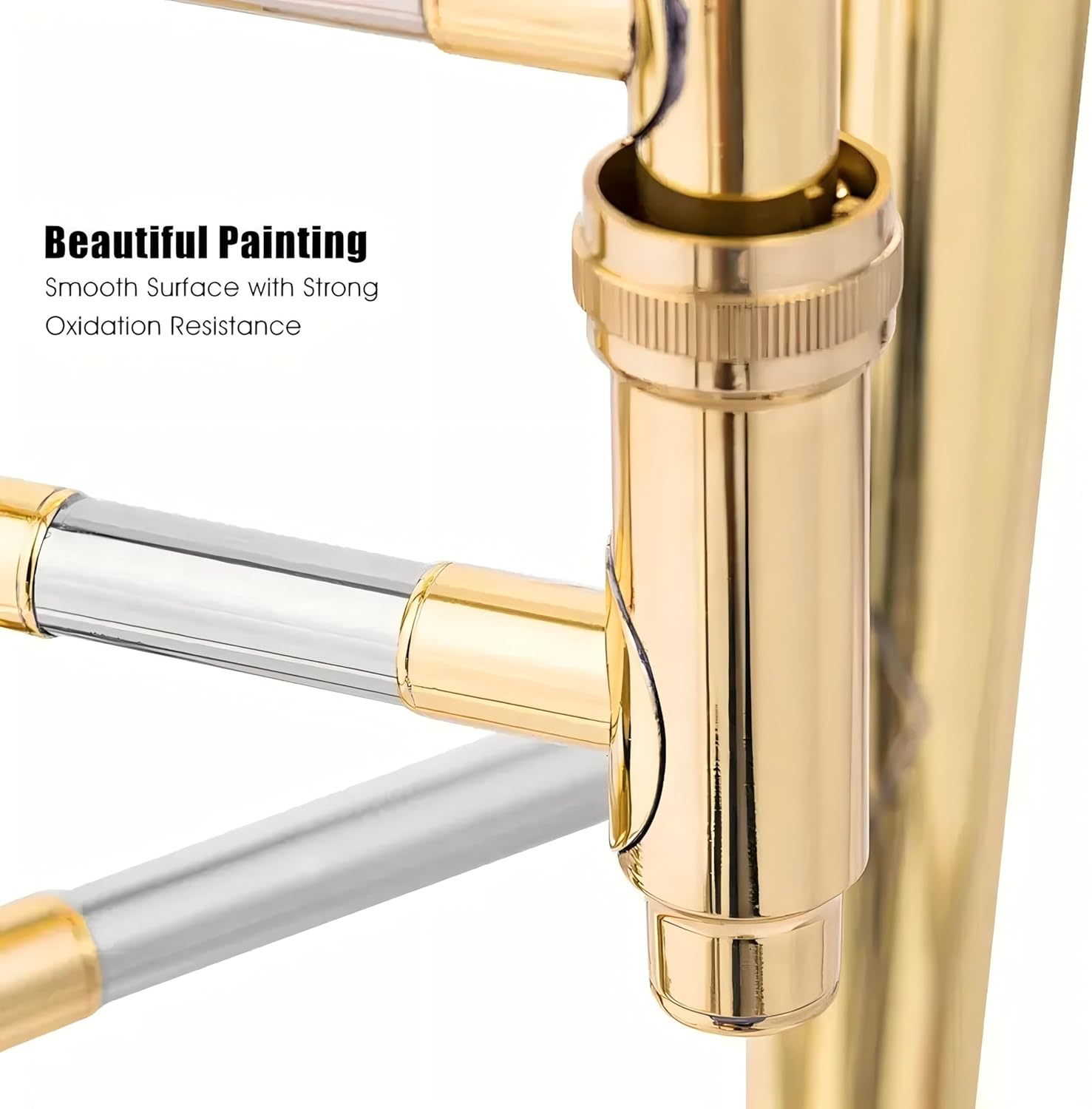 Bb Tenor Slide Trombone for Students Beginners, B Flat Brass Plated Trombone Instrument with Hard Case Mouthpiece White Gloves and Cleaning Kit (Gold)