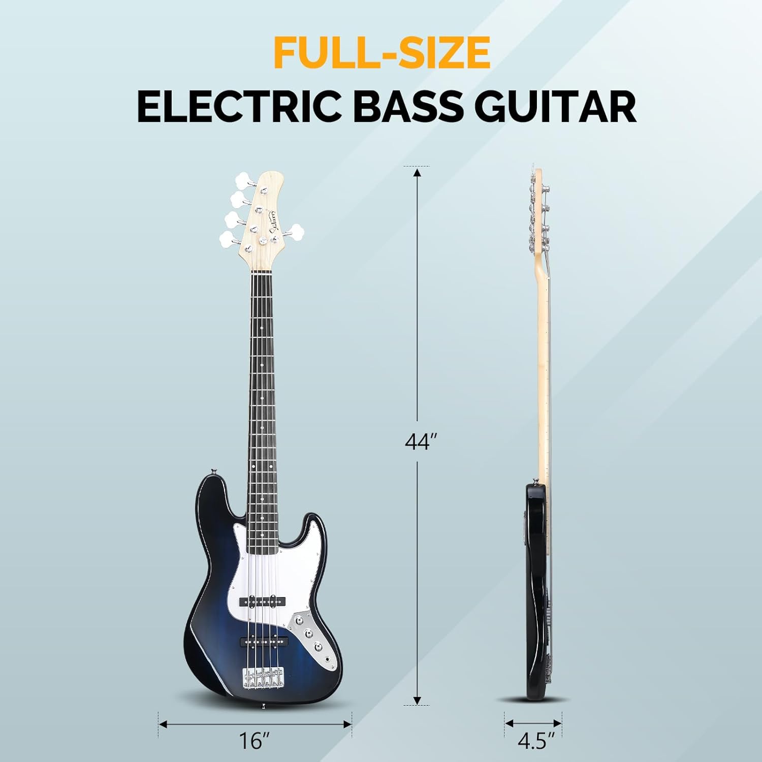Glarry 5 String Electric Bass Guitar, Full Size Right Handed Rosewood Fretboard Bass Kit with Strap, Cable and Pick (GJazz - Dark Blue)