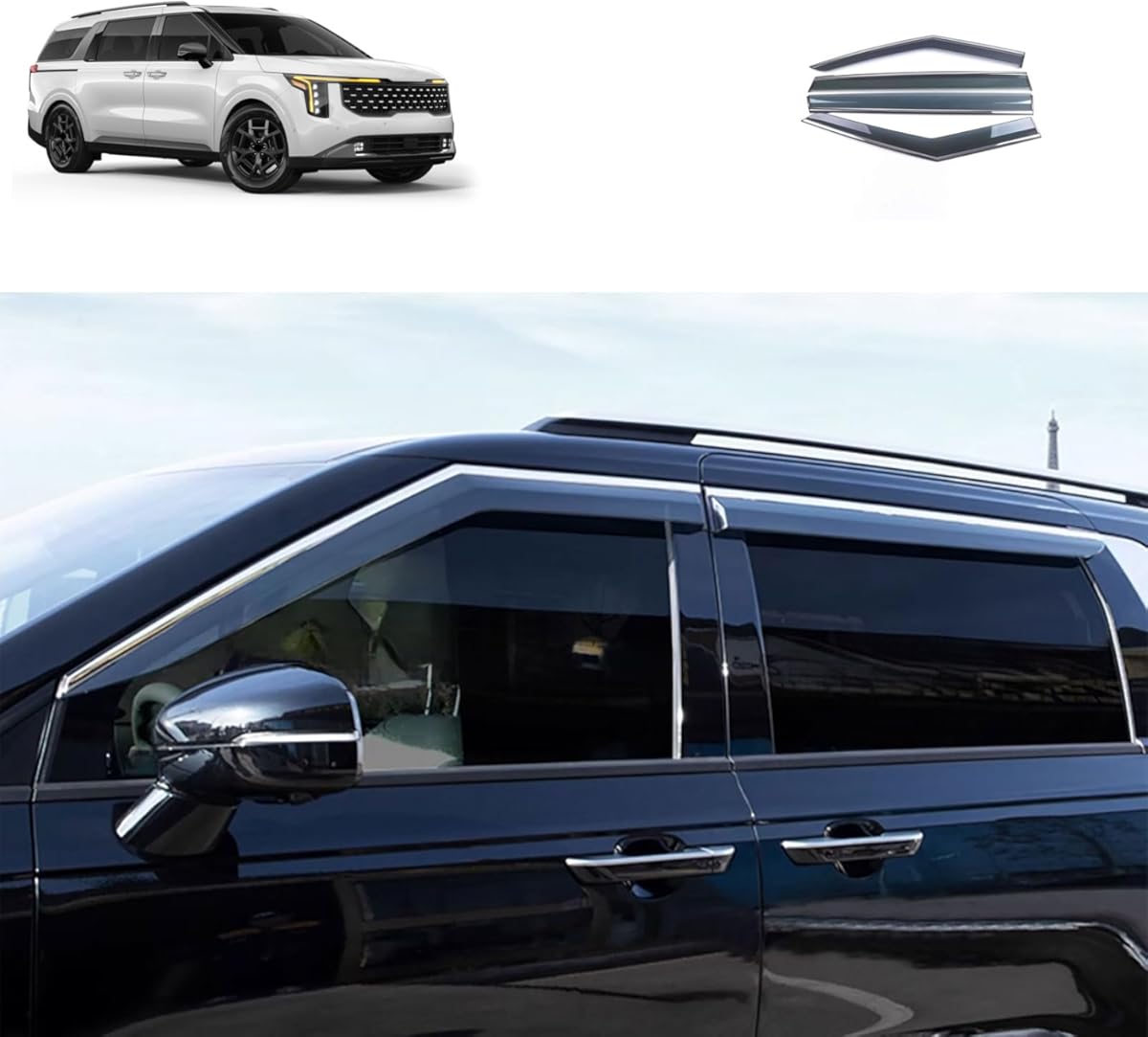 Side Window Deflector Visors Compatible with Kia Carnival 2026 2025 2024 2023 2022 Acrylic Smoke Tinted Sun Rain Wind Guards Shield Vent Cover Exterior Car Accessories ABS 4PCS