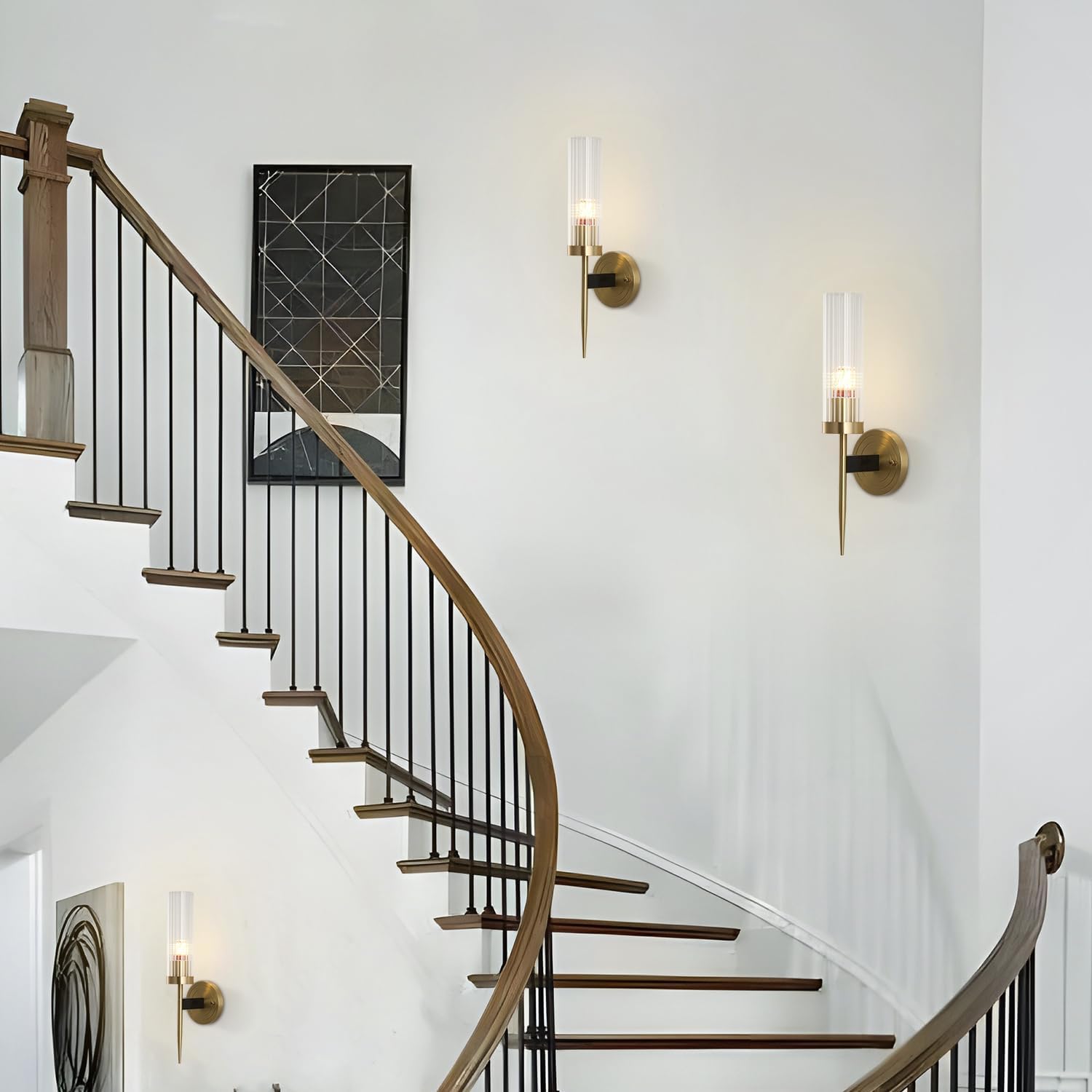 BOKT Mid-Century Modern Gold Wall Light Cylinder Glass Wall Sconce Anti Brushed Brass Long Wall Sconce Light Vintage Bathroom Globe Wall Mount Light Bar Wall Lamp