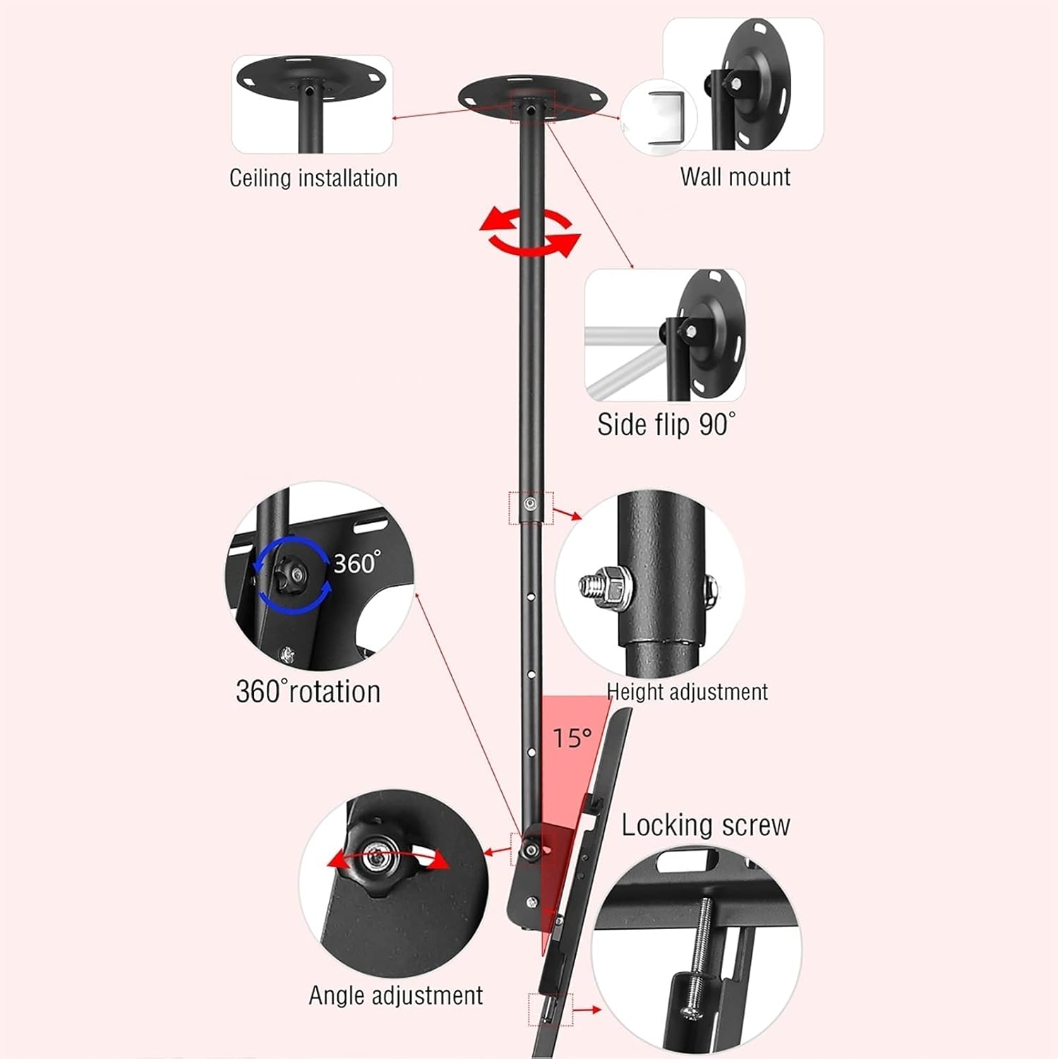 TV Stand tv Wall Mount Ceiling TV Bracket Mount for Most 42-70 Inch TV LCD with Tilt Swivel TV Stand Max 600x400mm,2m