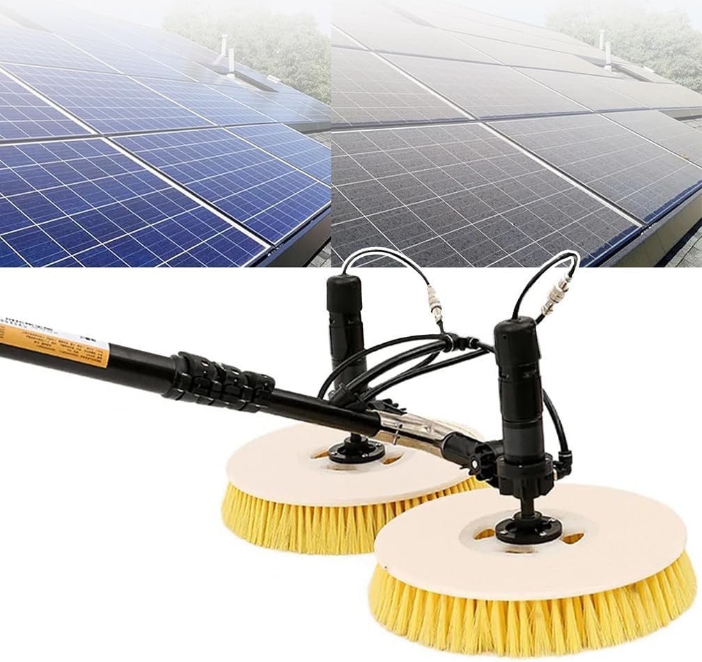 Solar Pv Panel Cleaning Tools, Double-Headed Brush Cleaning Equipment,7.5M Pv Panel Cleaning Tools, Spin Jet Washing/Dry Cleaning, for Window Roof Cleaning