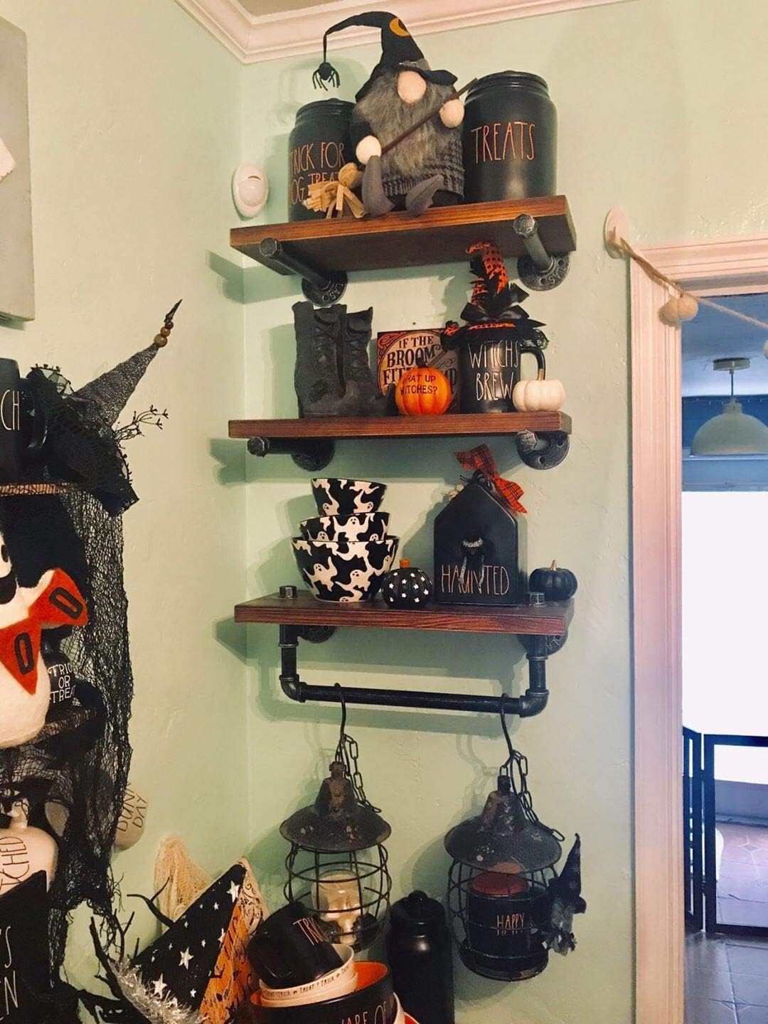 DR.IRON Industrial Pipe Shelving Wall Mounted 3 Tier Rustic Bathroom Shelves Wall Pipe Shelf for Bathroom Decor