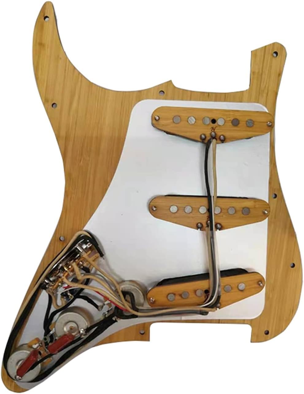 Guitar Pre-Wired Loaded Bamboo SSS Pickguard with Pickup Harness Set for Electric Guitar Pickup Set with Pickguard