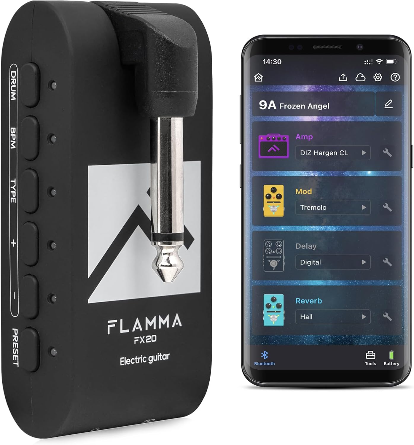 FLAMMA FX20 Guitar Headphone Amp with APP 40 Drum Grooves 52 Amp Modes 5 Delay 5 Reverb Effects 14 Modulations for Practice Recording and Creativity