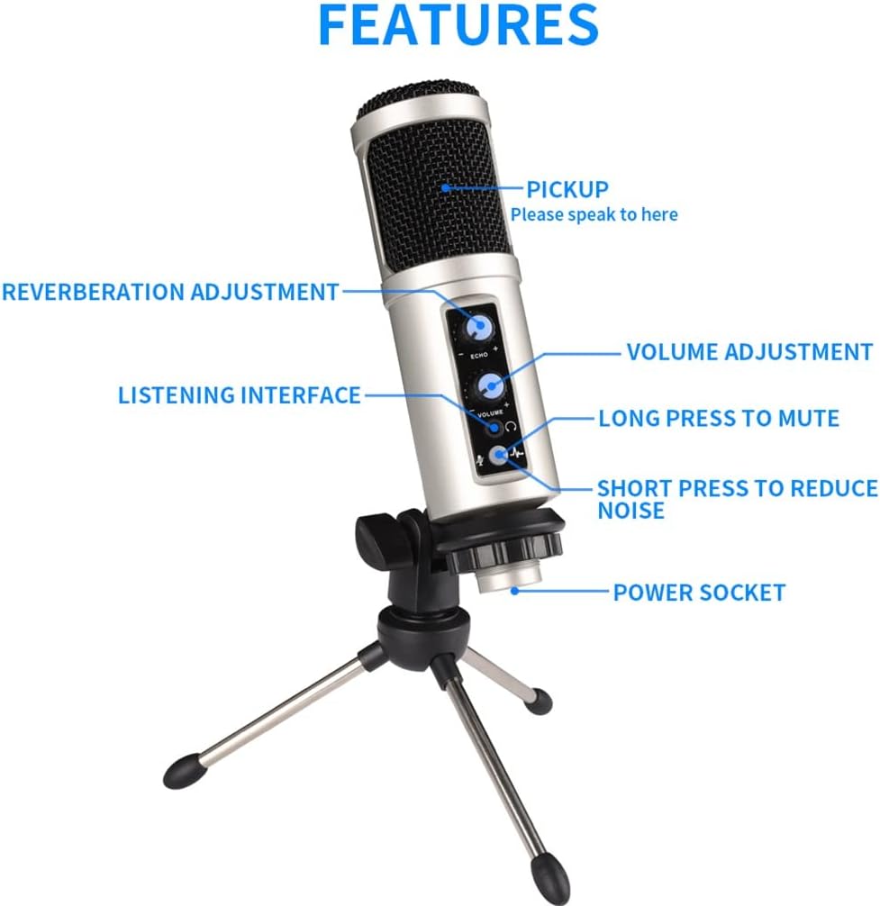 USB Microphone for Recording/Streaming/Games, Professional Microphone for PC/Laptop, Voice Volume Control (A 4.3 * 16.2cm)