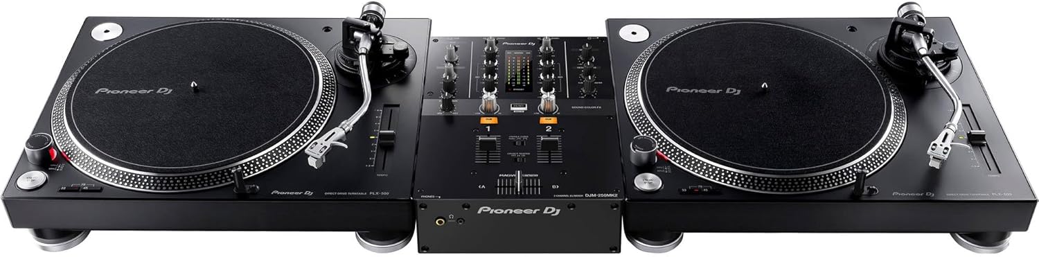 Pioneer DJM-250MK2 2-channel DJ Mixer with Pioneer PLX-500 Direct Drive Turntables (Pair)