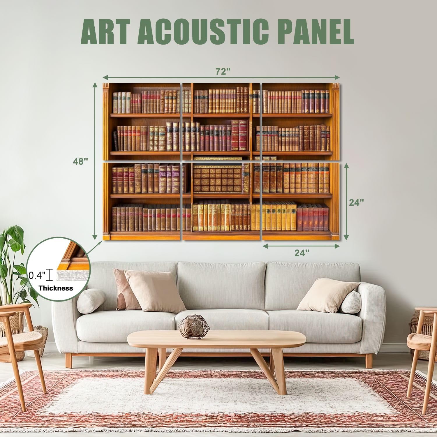 6 Pack Art Acoustic Panels Sound Absorbing Brown Vintage Library Learning Education Study Bookcase Academic Decorative Soundproof Wall Panels Self Adhesive for Recording Studios Office 72