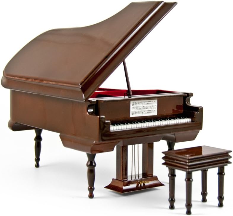 Sophisticated 30 Note Miniature Musical Matte Brown Grand Piano with Bench - Danny Boy