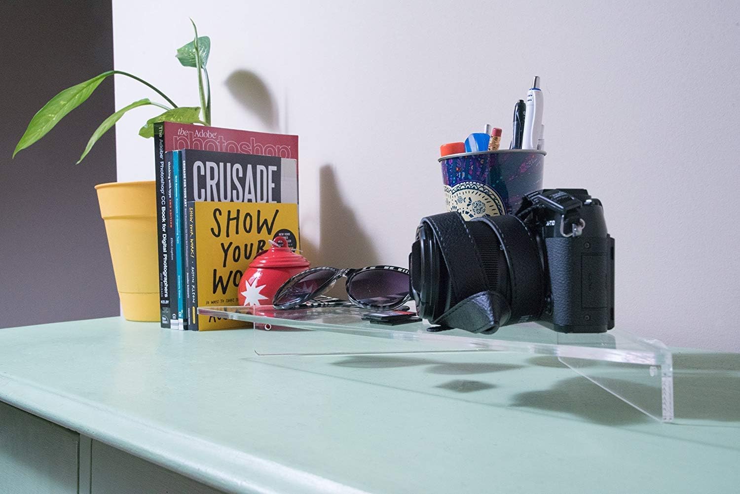 Source One Corner Shelf Clear Heavy Duty Acrylic Bathroom Bedroom Office Professional (Large)