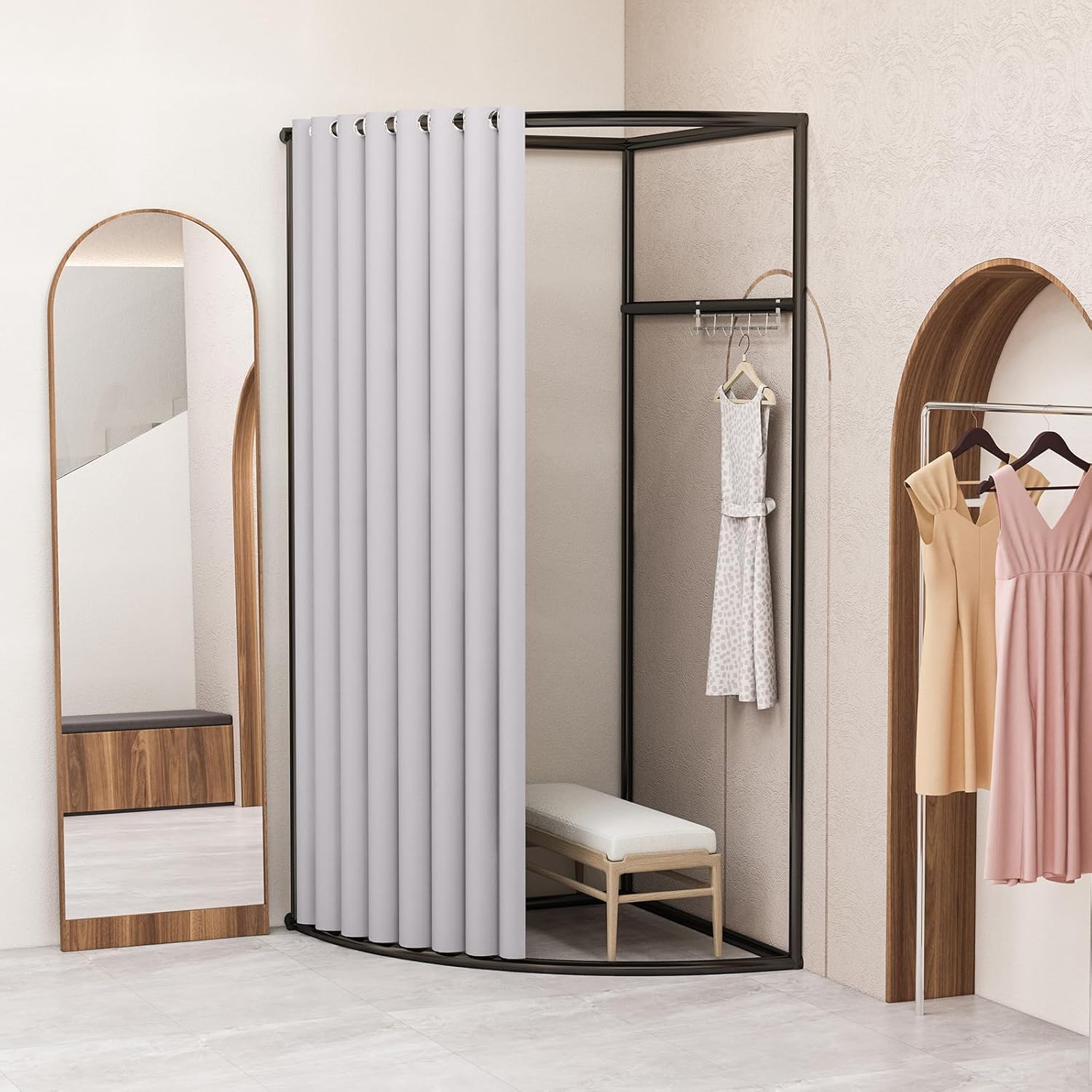 Lvrunben Clothing Store Fitting Room, Portable Privacy Protection Dressing Room, C-shaped Wall Corner Changing Room, Fitting Room for Room Divider, Shopping Mall, Office and Boutique (Light Gray)