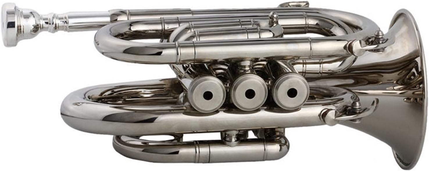 TSTS B-Flat Silver-Plated Pocket Trumpet Bb Silver Palm Size Brass Nickel-Plated Cornet Wind Instrument Pocket Trumpet Beginners