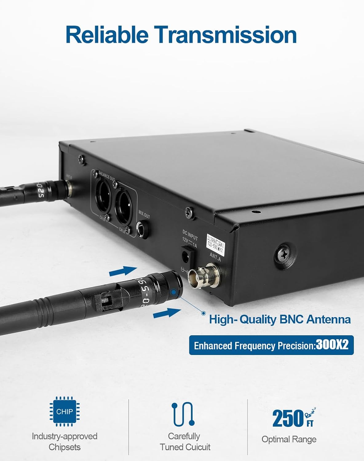 Dual Wireless Microphone System - Metal Transmitter & Receiver, 520-590 MHz Adjustable Frequency, Antenna Diversity, Superior Sound Quality, Ideal for Professional Audio and Events (SG-82BB)