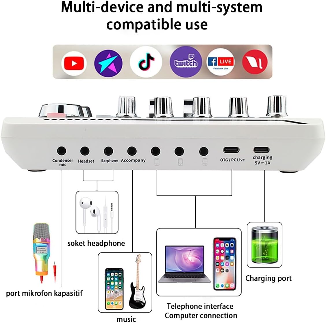 Podcast Equipment Bundle, Recording Studio Equipment with F998 White Sound Card and Bm800 Cantilever Set，Studio Condenser Microphone for Smartphone, DJ, Video Recording, Streaming and Singing
