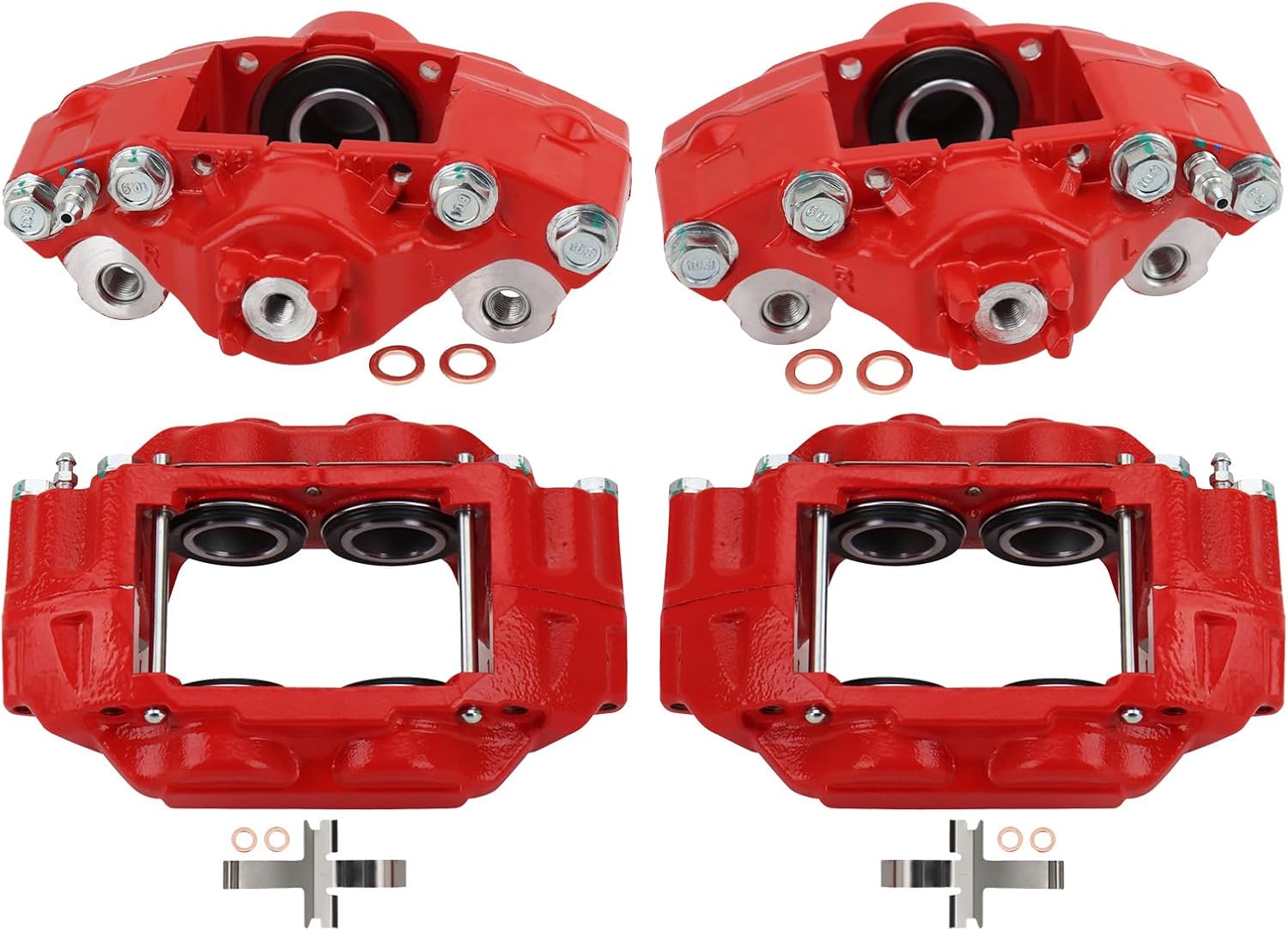 TRQ Front and Rear Brake Caliper Set Coated Brackets Compatible with 2006-2007 Subaru Impreza